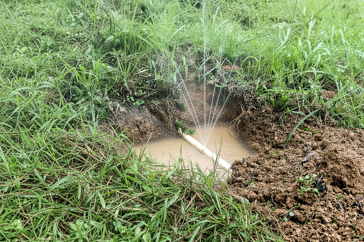 A Pauma Valley plumber locates an underground leak outdoors.