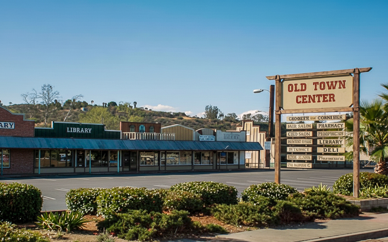 A Julian plumber's service area depicted with a color image of Main Street in dowtown Julian, CA, with Julian Cafe front and center.