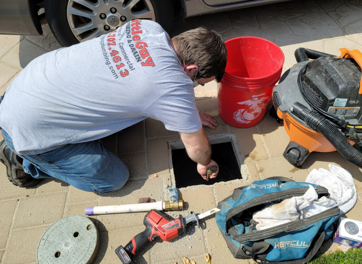 slab-leak-repair-in-escondido-ca A slab leak repair carried out in a driveay of an Escondido home.