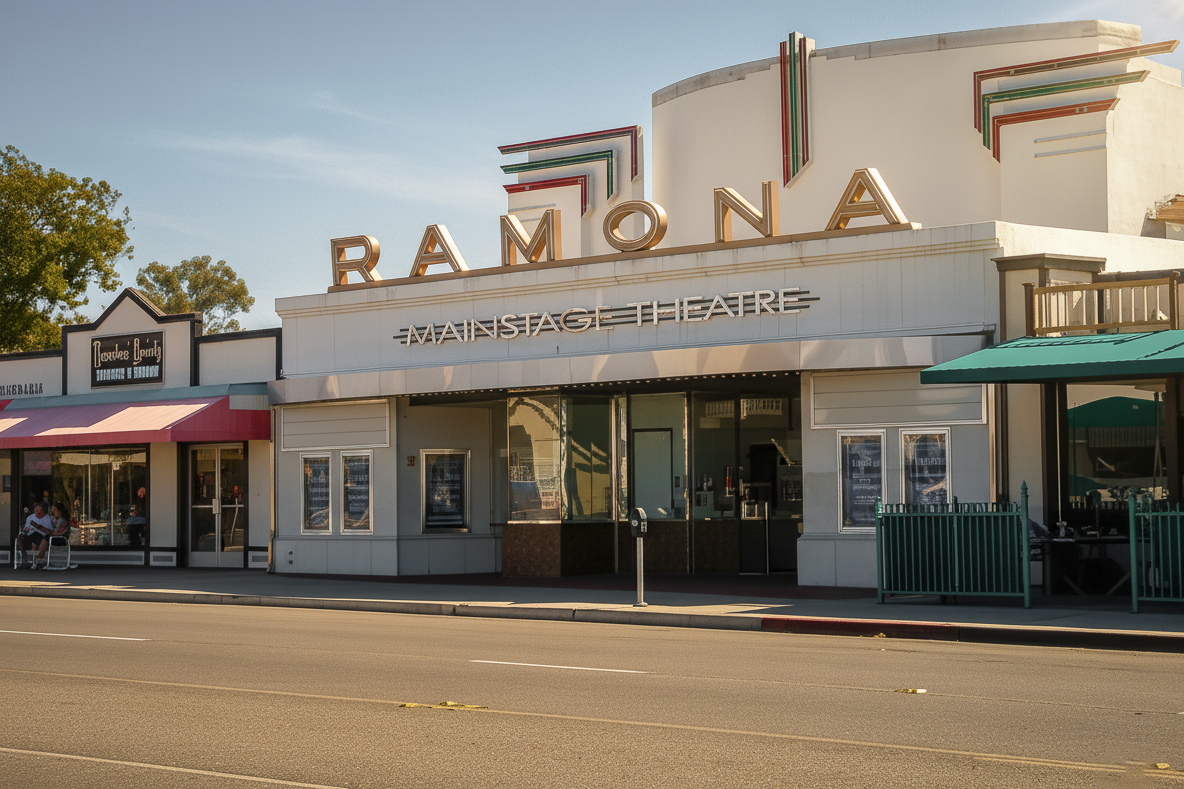 A clear shot of the Mainstage Theater on Main Street in Ramona, CA signifies plumbing services in this area.