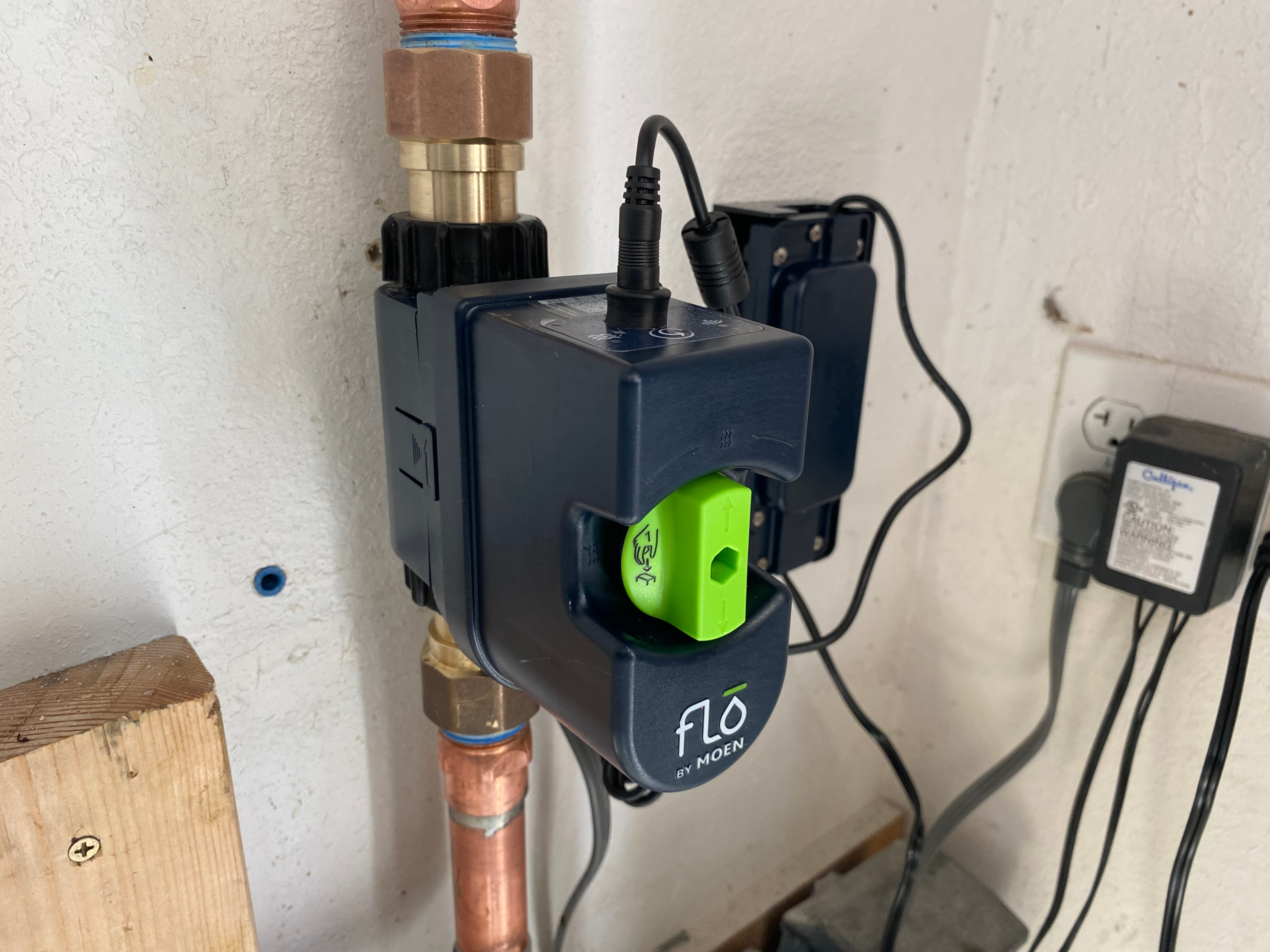 A Moen Flo smart water monitor is installed at an Escondido home to help prevent leaks and costly plumbing repairs.