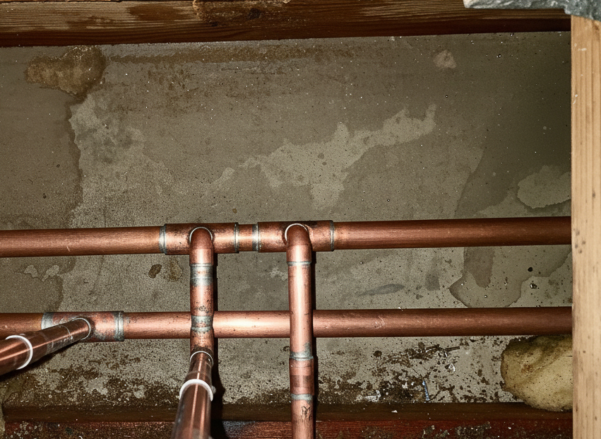 copper-rerouting-in-escondido A copper reroute on hot and cold lines in the celing of an Escondido home.