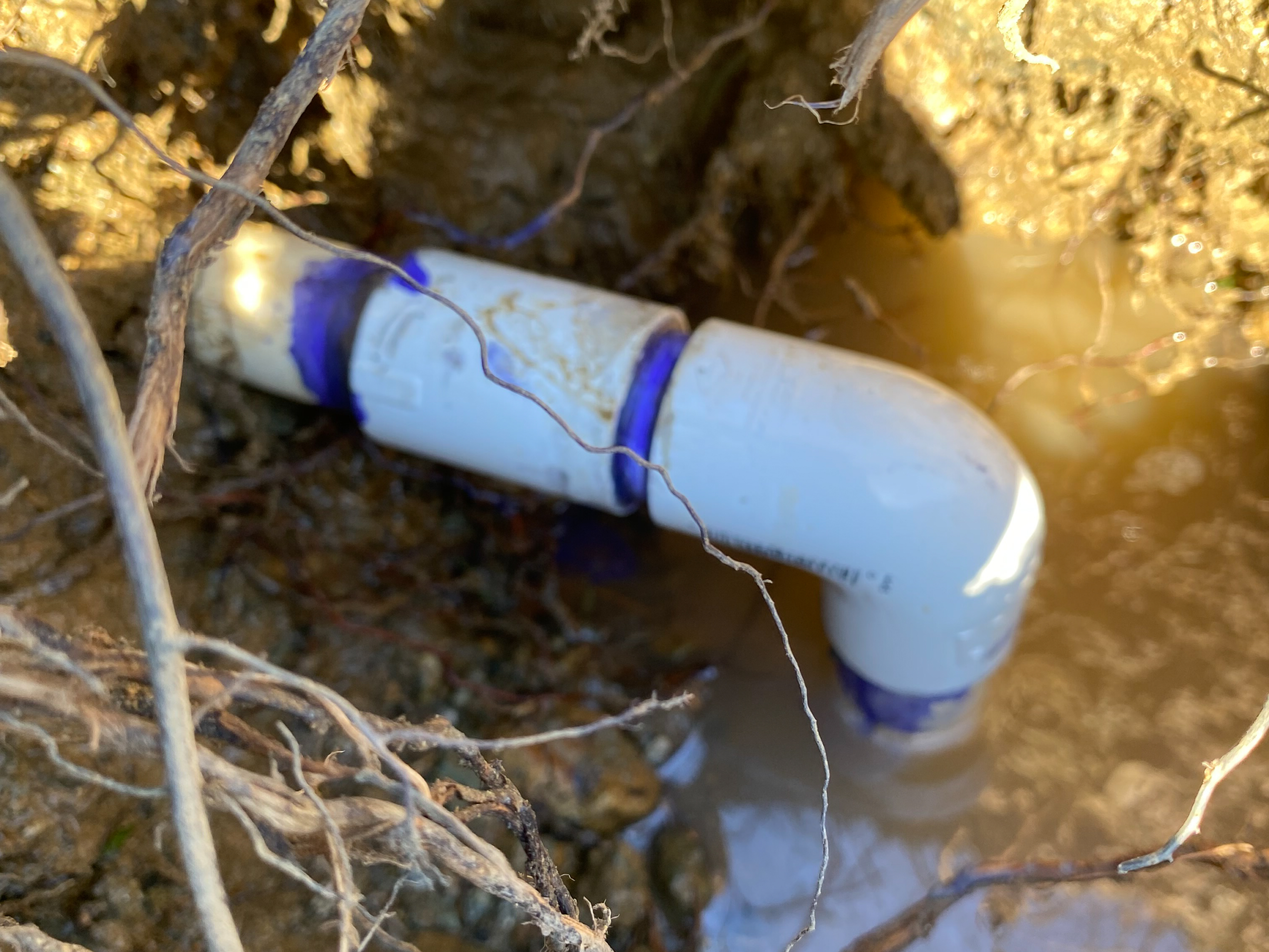 pvc-main-service-line-leaks An aged PVC main service line has been repaired previously and is due for replacement.