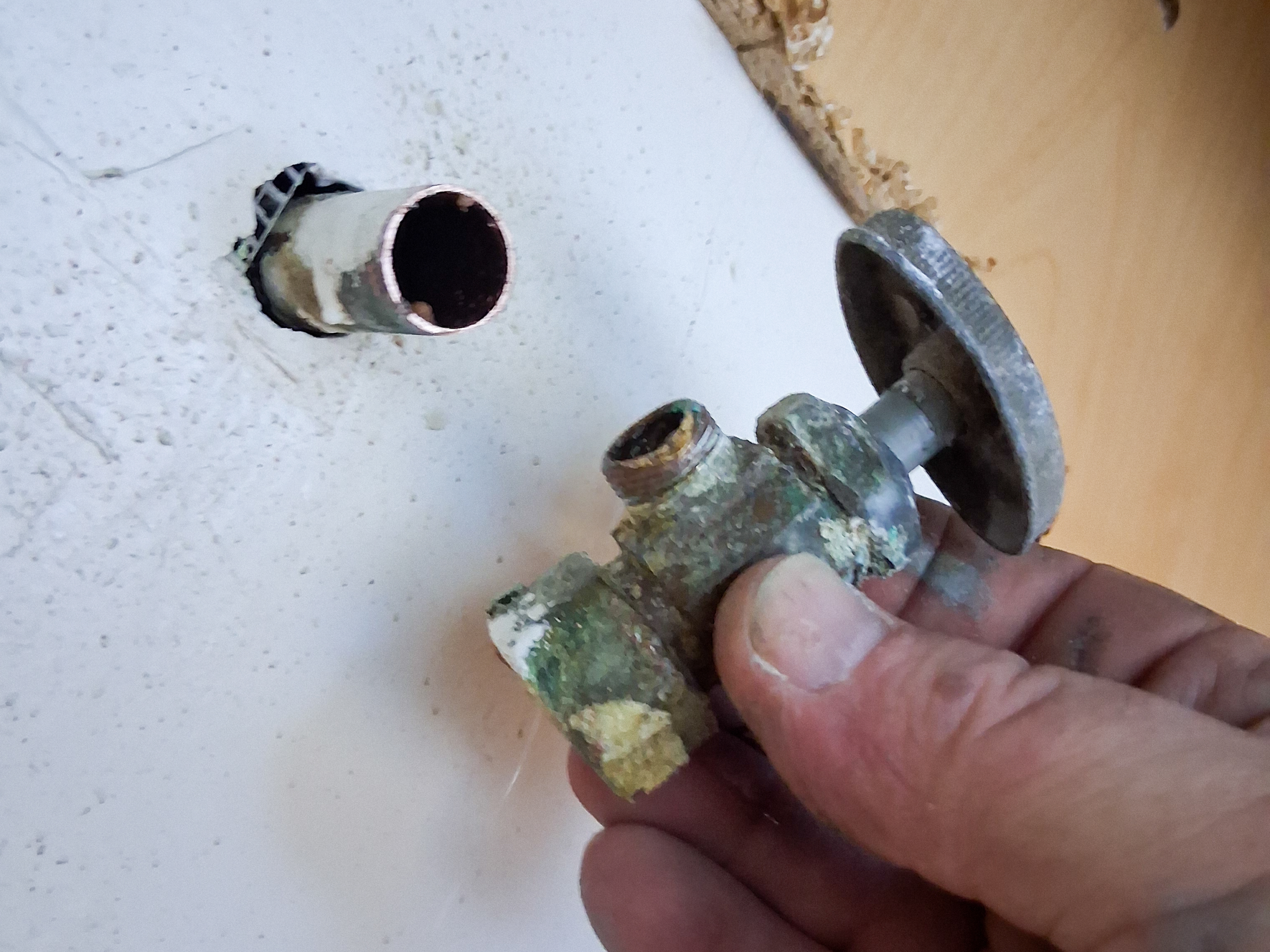 corroded-angle-stop-kitchen-sink A set of corroded angle stops are replaced during a kitchen sink and faucet installation in Escondido.