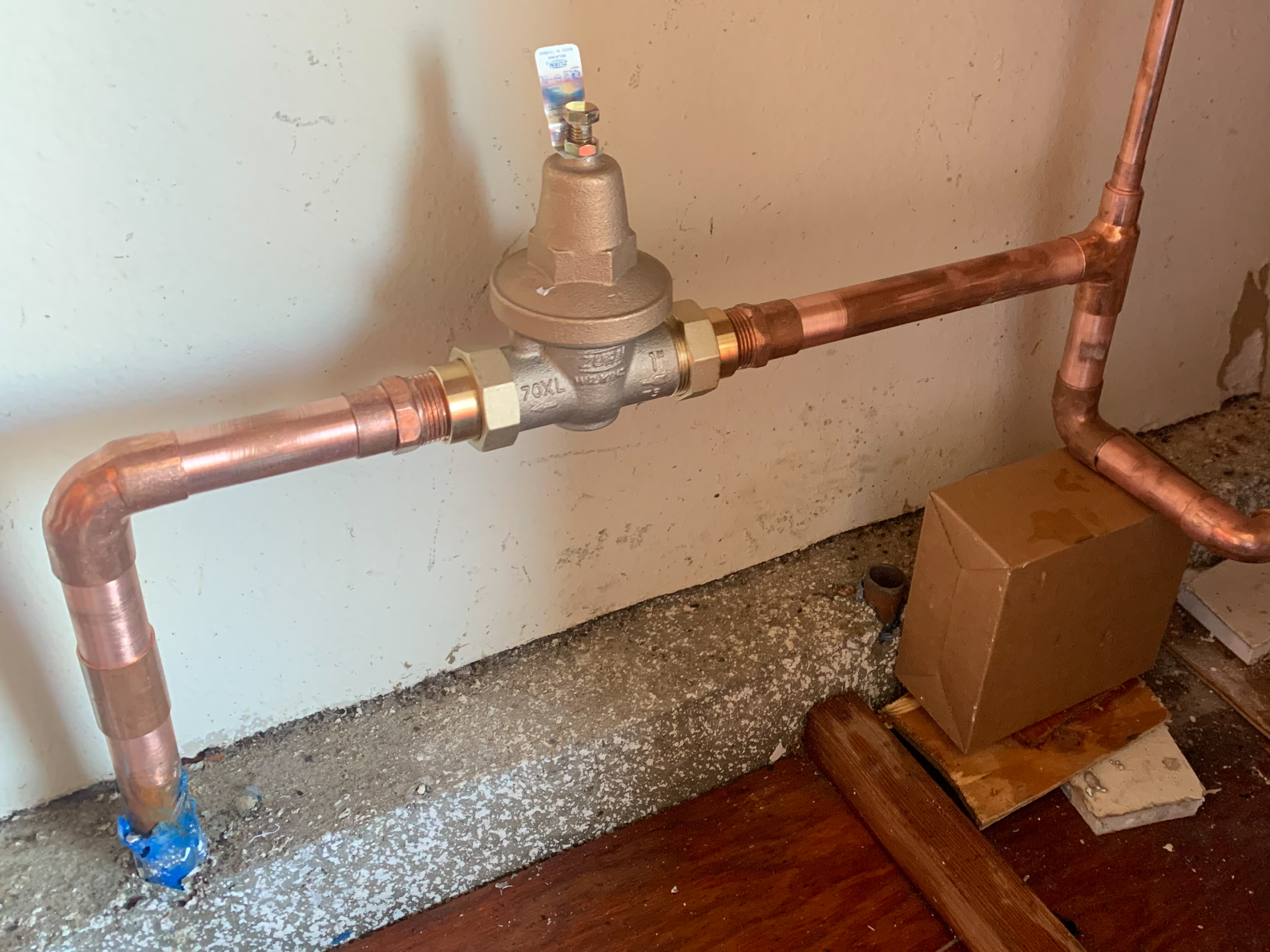 pressure-regulator-replacement pressure regulator is installed in an Escondido home to replace a failed unit and normalize house water pressure.