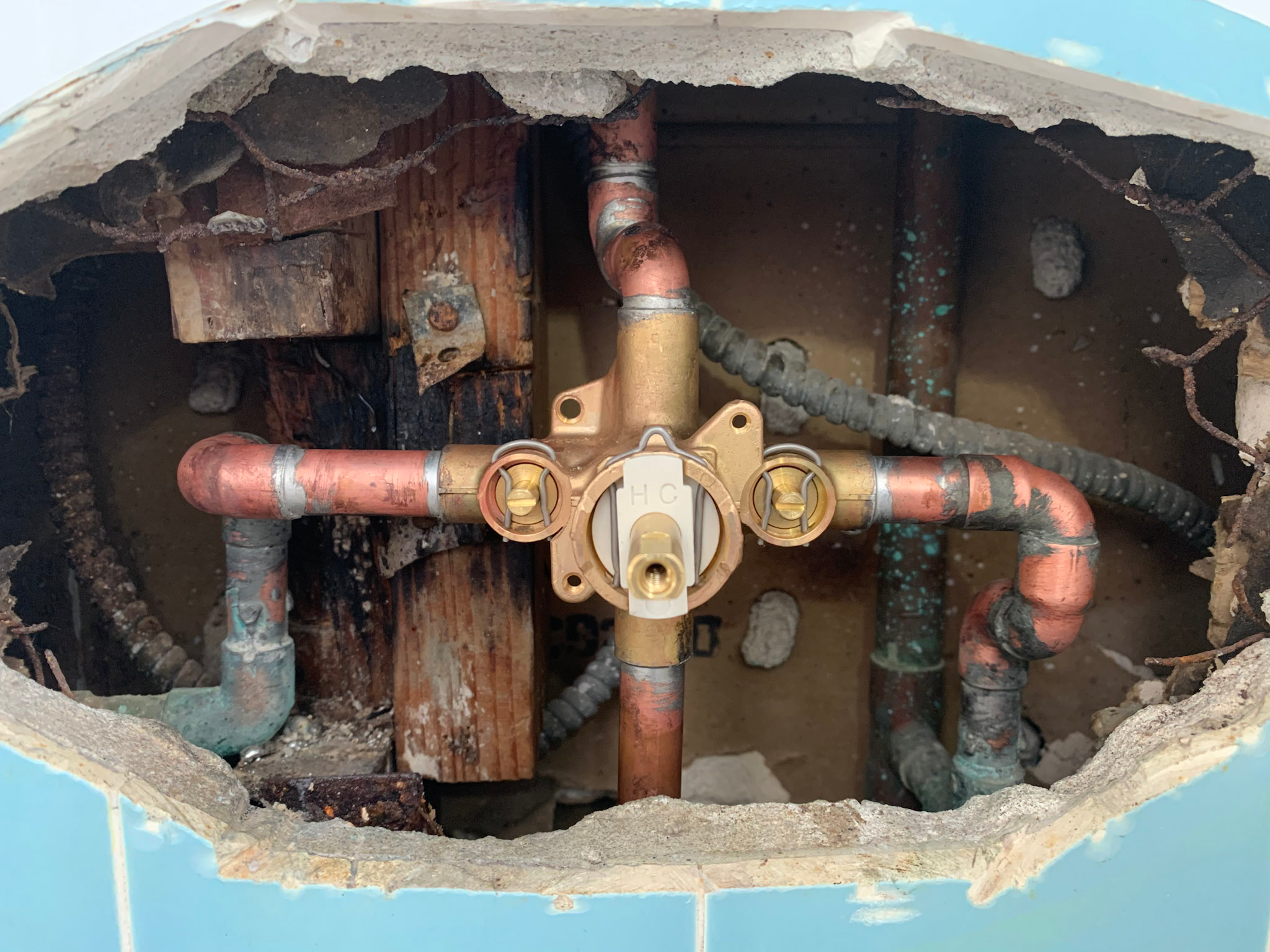shower valve installed A Moen Positemp shower valve was installed in the bathroom of an Escondido home.