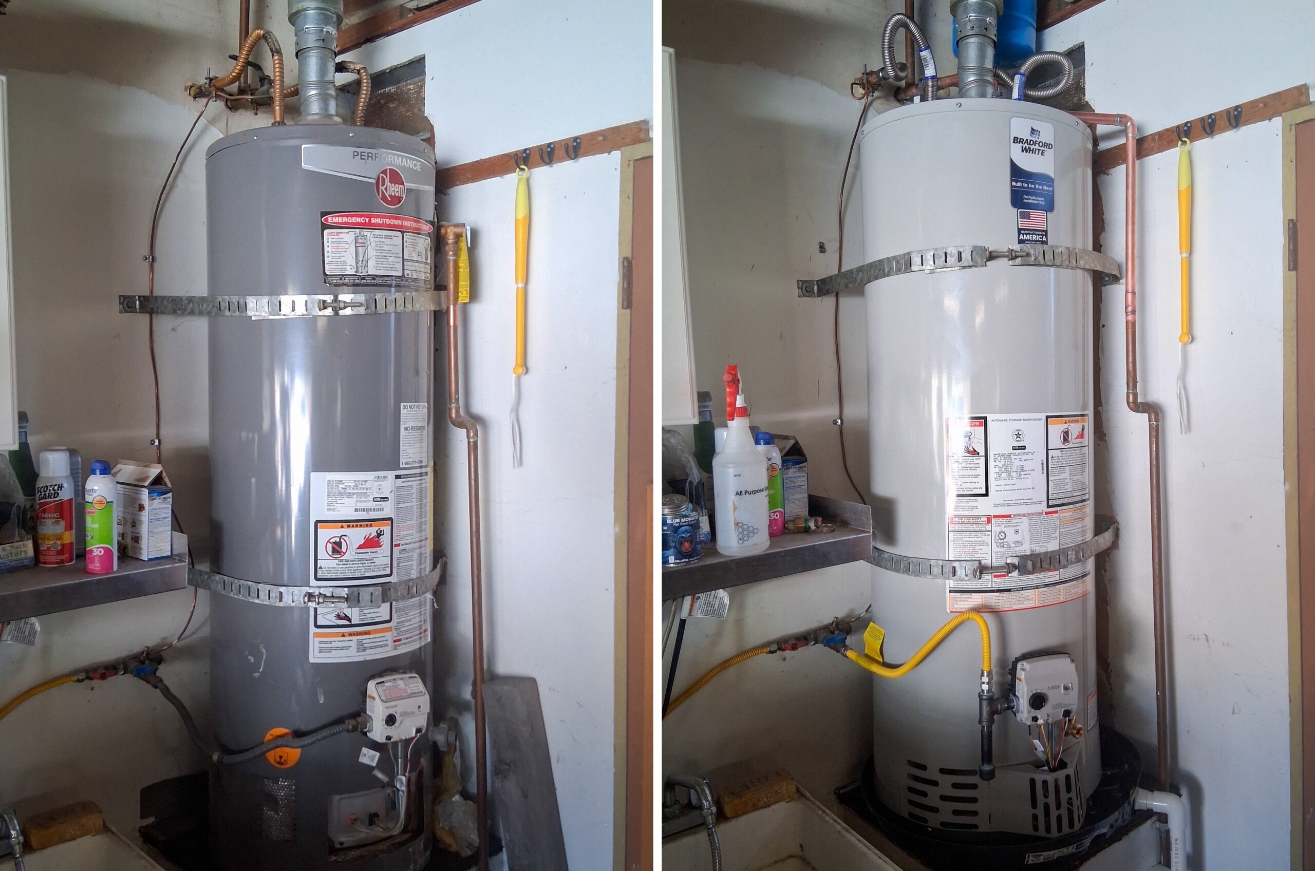 before-after-water-heater-jan-26-20px A before and after image showing a water heater replacement with code upgrades in Escondido.